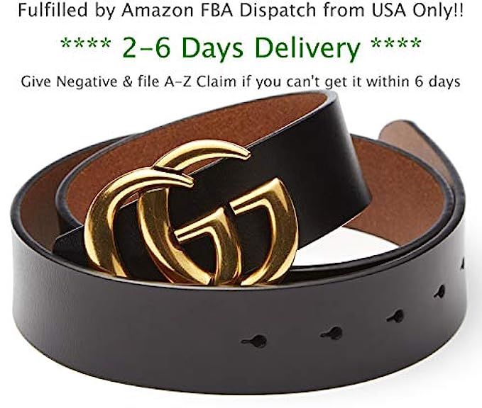 USA Fast Deliver 2-7 Days FBA Guarantee - Luxury Style Gold Buckle Leather Belt for Women Lady - 3.8 | Amazon (US)