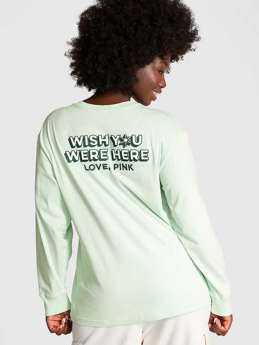 Buy Campus Cotton Long-Sleeve Tee - Order Tops online 5000006279 - PINK US | Victoria's Secret (US / CA )