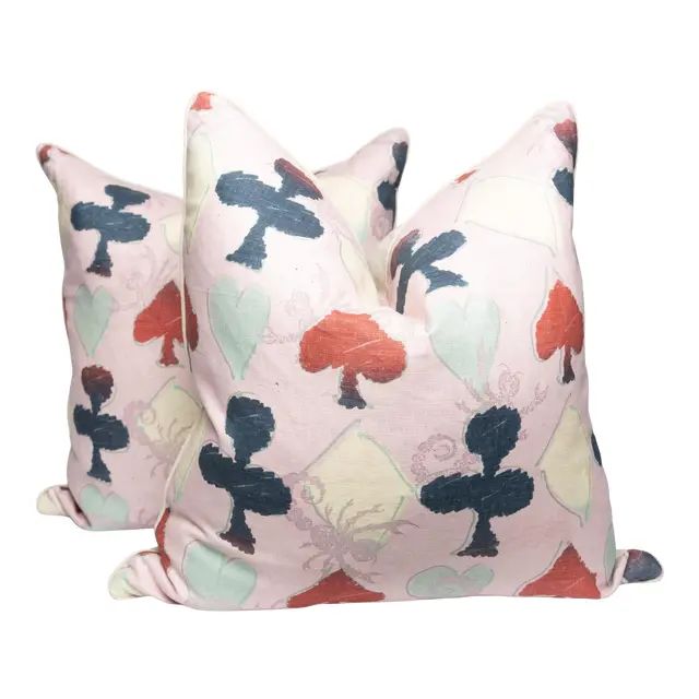 Blush Linen Aces Pillows, a Pair | Chairish