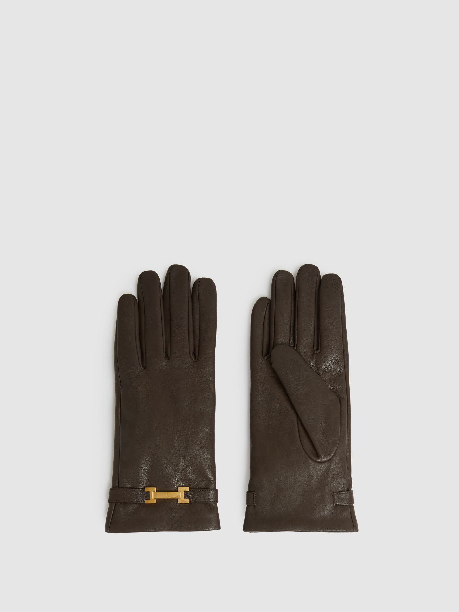 Leather Hardware-Embellished Gloves in Chocolate | Reiss UK
