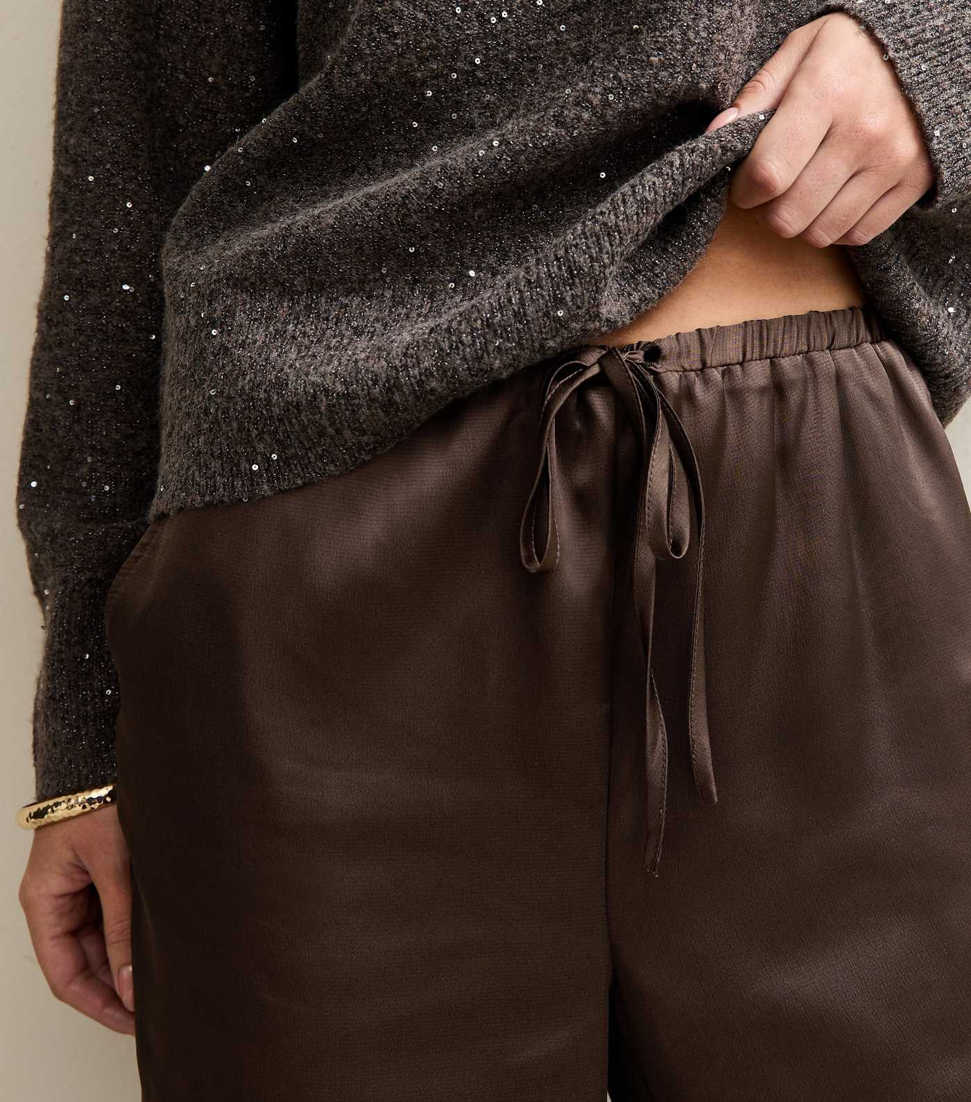 Dark Brown Satin Wide Leg Trousers | New Look | New Look (UK)