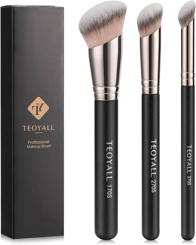 TEOYALL Foundation Contour Conceal Brush Set, 3PCS Angled Synthetic Kabuki Brush for Blending Set... | Amazon (US)