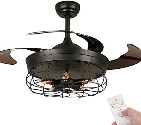 Vintage Ceiling Fan with Light,42 Inch Retractable Ceiling Fan Light with Remote Control, Industr... | Amazon (US)
