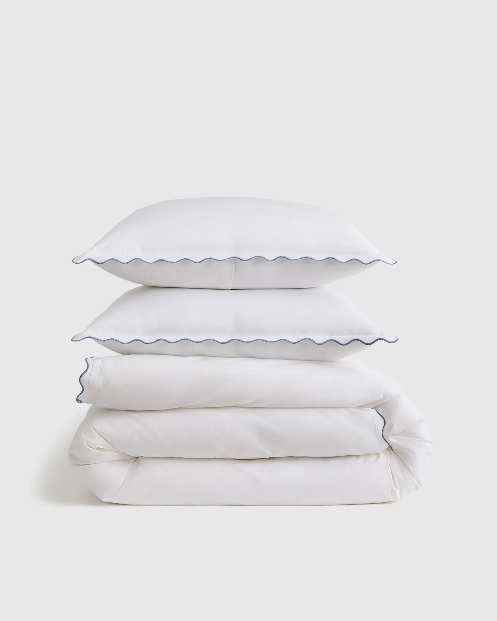 Wave Scallop Organic Percale Duvet Cover Set in White/Mineral | Quince