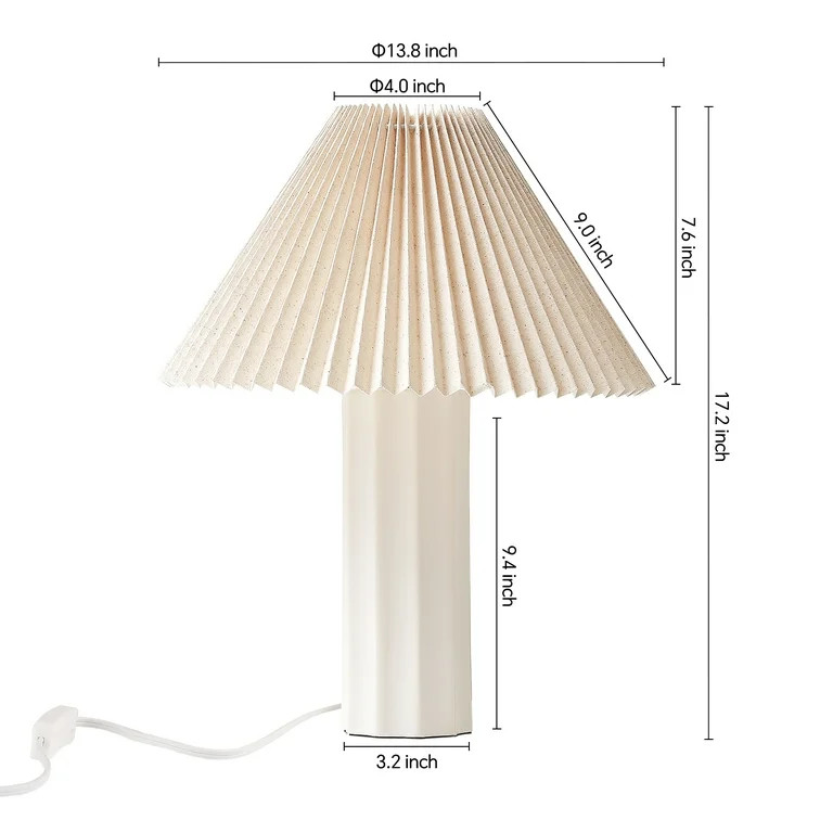 SUNMORY 17.5'' Ceramic Table Lamps with Pleated Fabric Lamp Shade, 3 Way Dimmable White Lamp, LED... | Walmart (US)