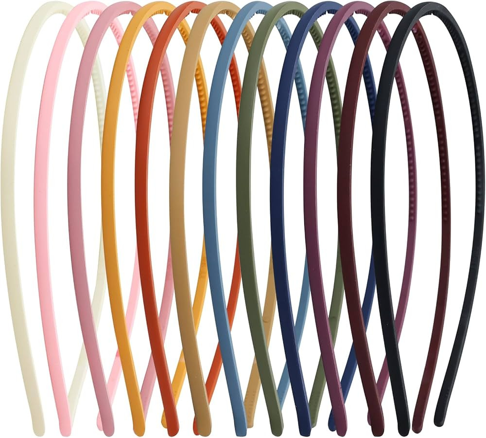 Lawie 12 Pack Colorful Plain Blank Frosted Slim Thin Plastic Headband With Teeth Skinny Wire Comb... | Amazon (US)