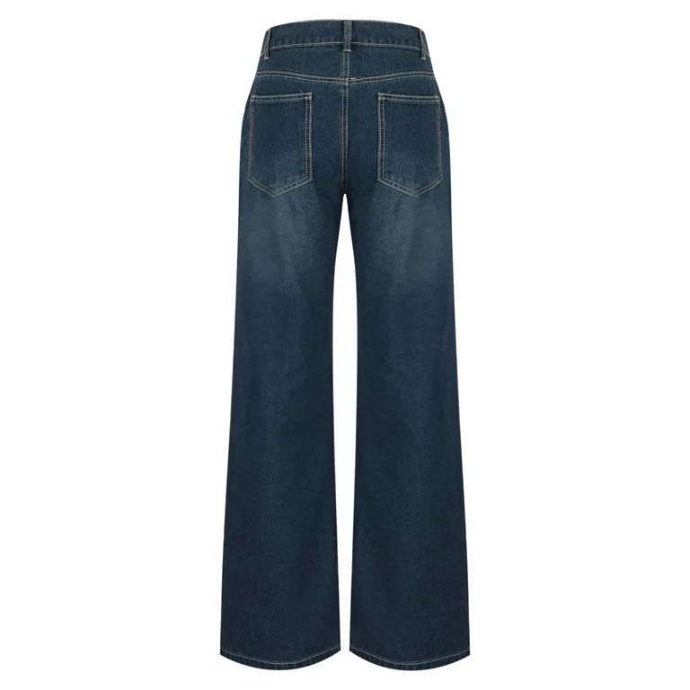 absuyy Women's Pants Jeans- High Waisted Straight Leg Loose Denim Pants for Women Blue Size M - W... | Walmart (US)