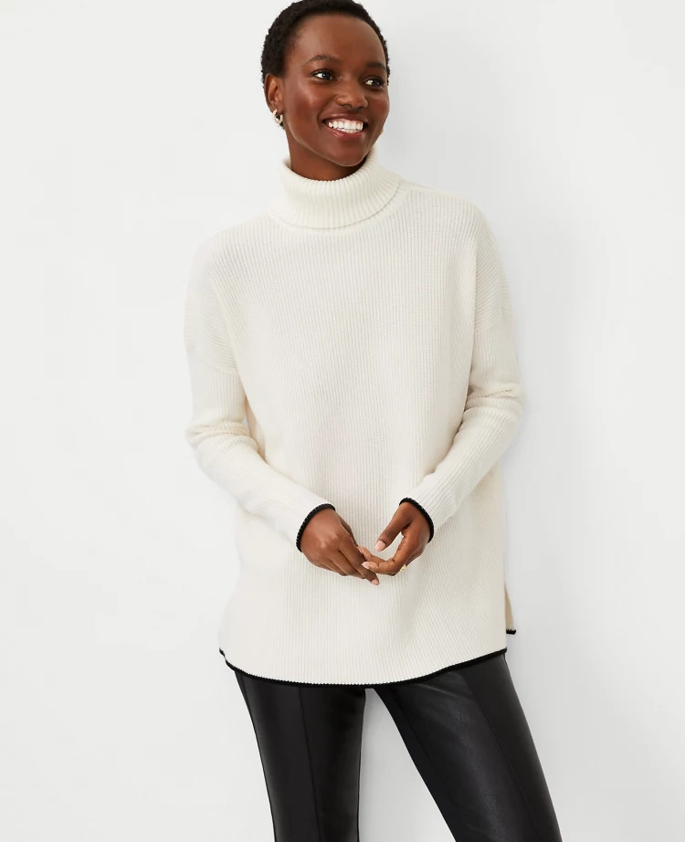 Tipped Turtleneck Tunic Sweater | Ann Taylor (US)