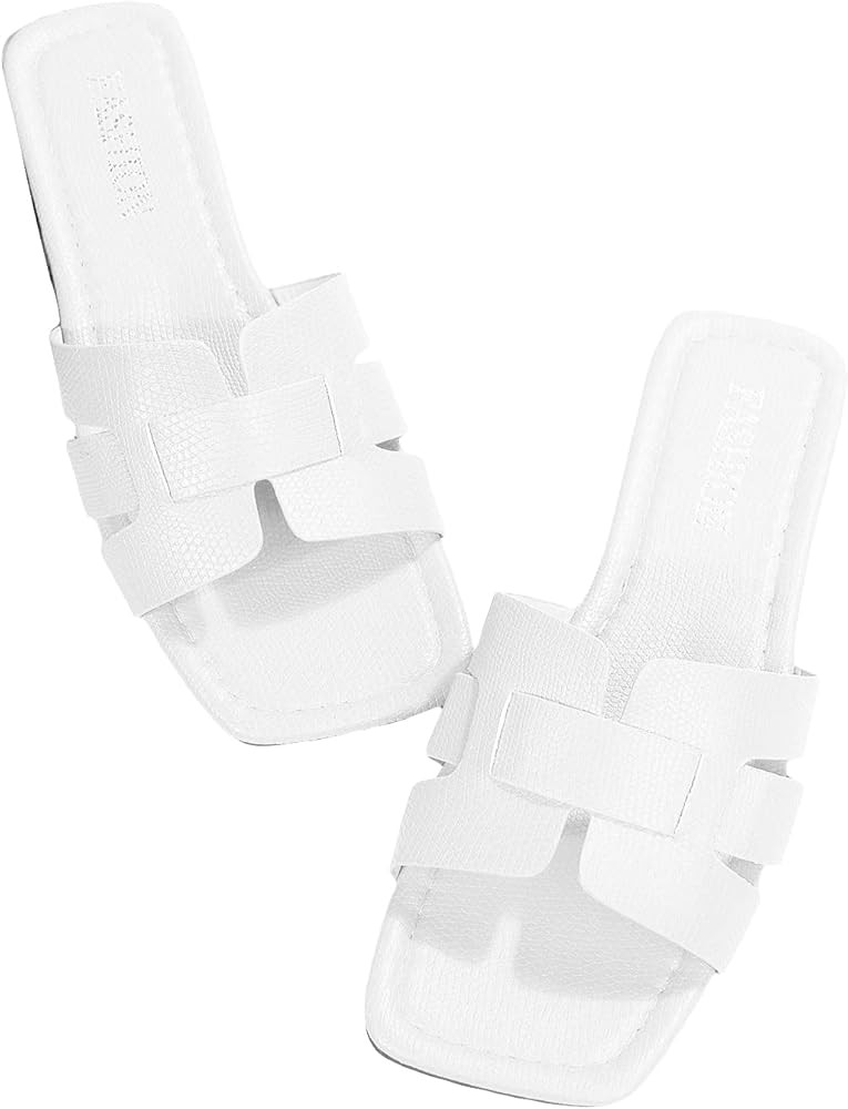 GORGLITTER Women's Crocodile Embossed Flat Sandals Cross Strappy Open Toe Slide Sandals | Amazon (US)