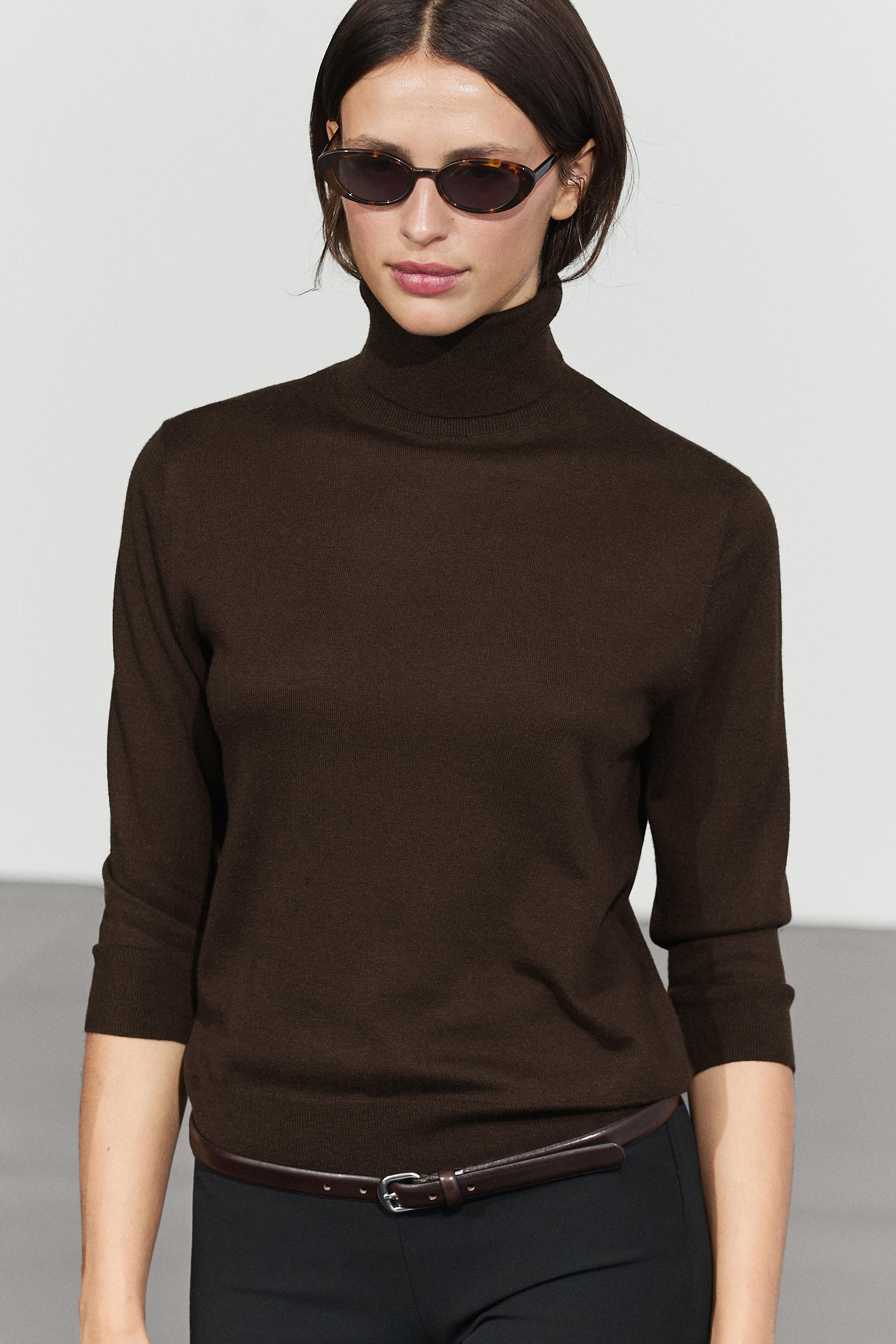 Wool blend turtleneck knit sweater | Massimo Dutti UK