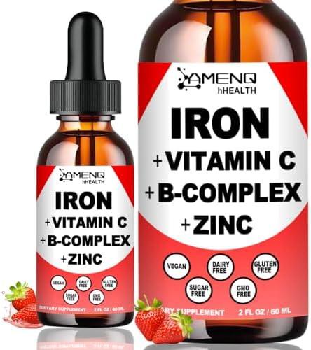Liquid Iron Supplement w/Vitamin C, A, B-Complex, Vegan Iron Drops High Potency Liquid Vitamin & ... | Amazon (US)