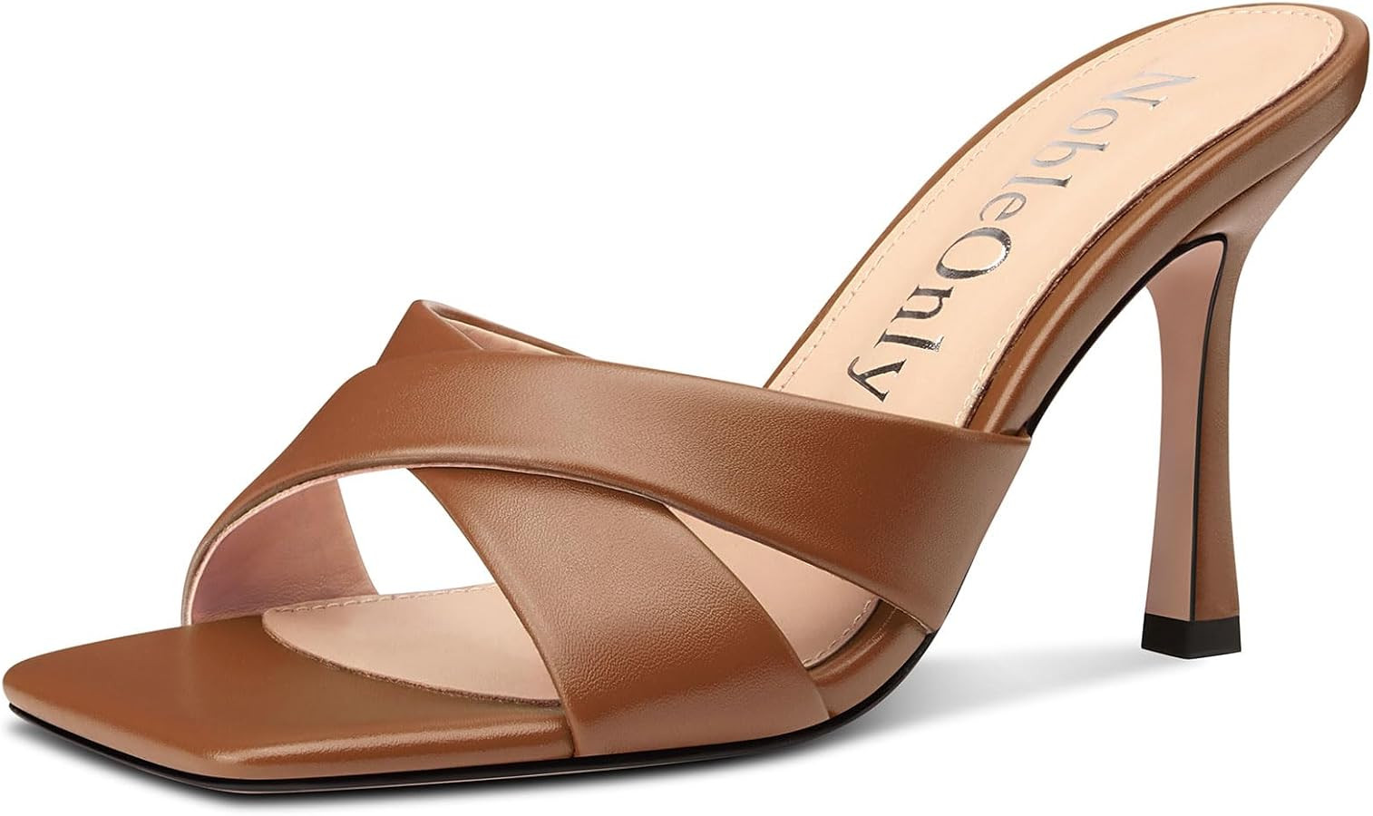 NobleOnly Womens High Stiletto Heels Open Square Toe Heeled Sandals Cross-Strap Slip-on Mules Sho... | Amazon (US)