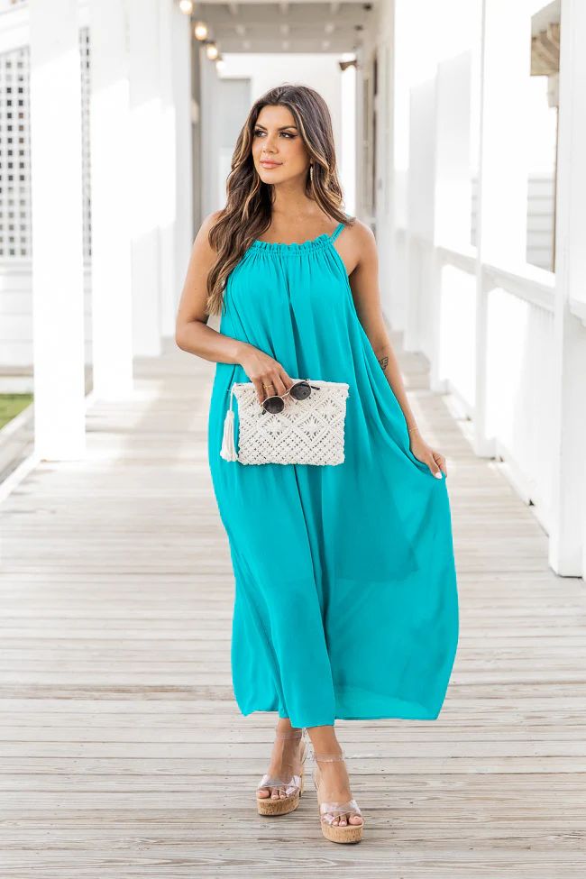 Choose Fate Teal High Neck Midi Dress | Pink Lily