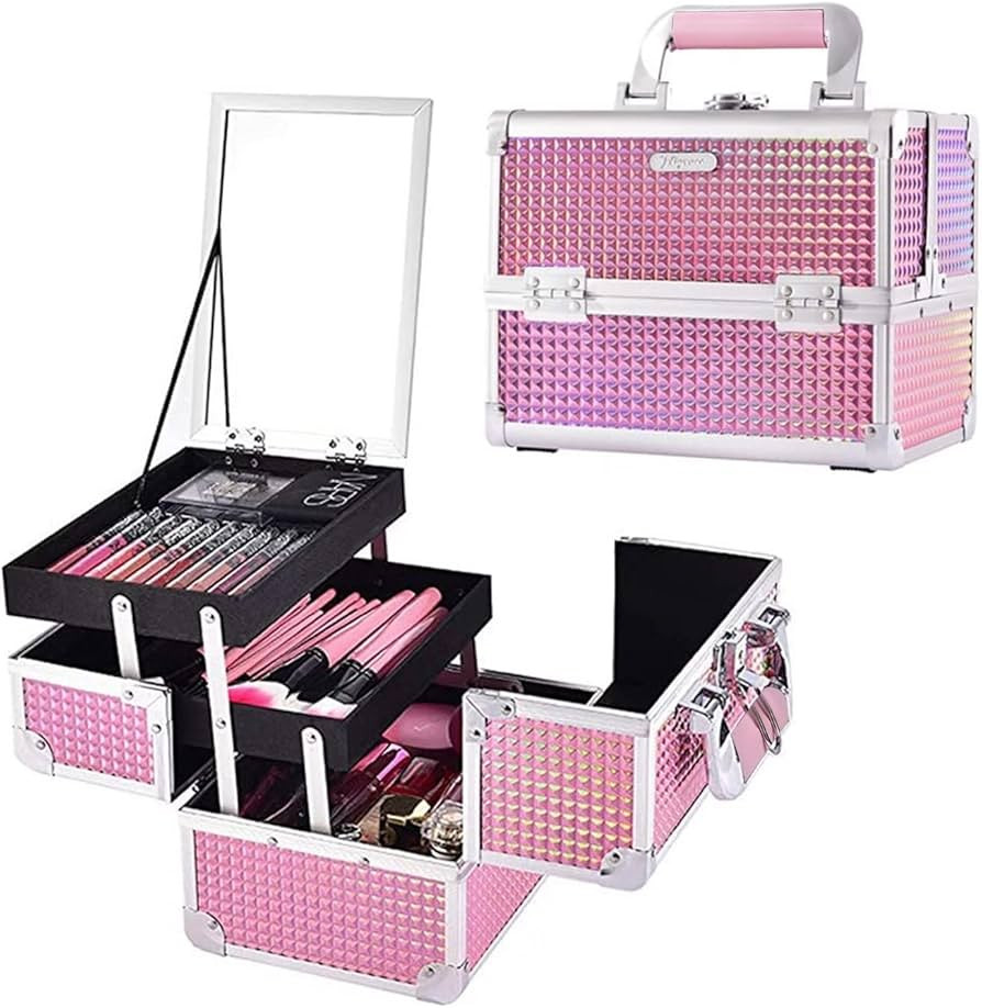 Joligrace Makeup Train Case Cosmetic Box Portable Makeup Case Organizer 2 Trays Makeup Storage wi... | Amazon (US)