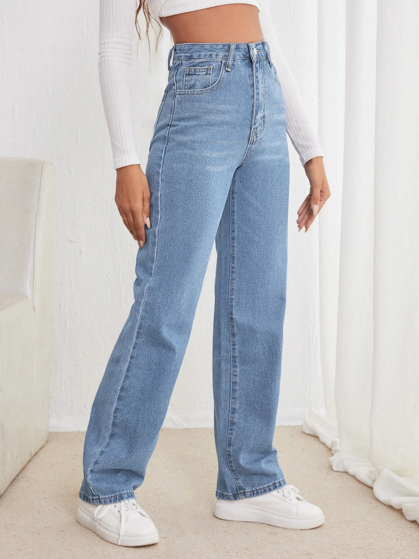 SHEIN Frenchy High Waisted Straight Leg Jeans | SHEIN