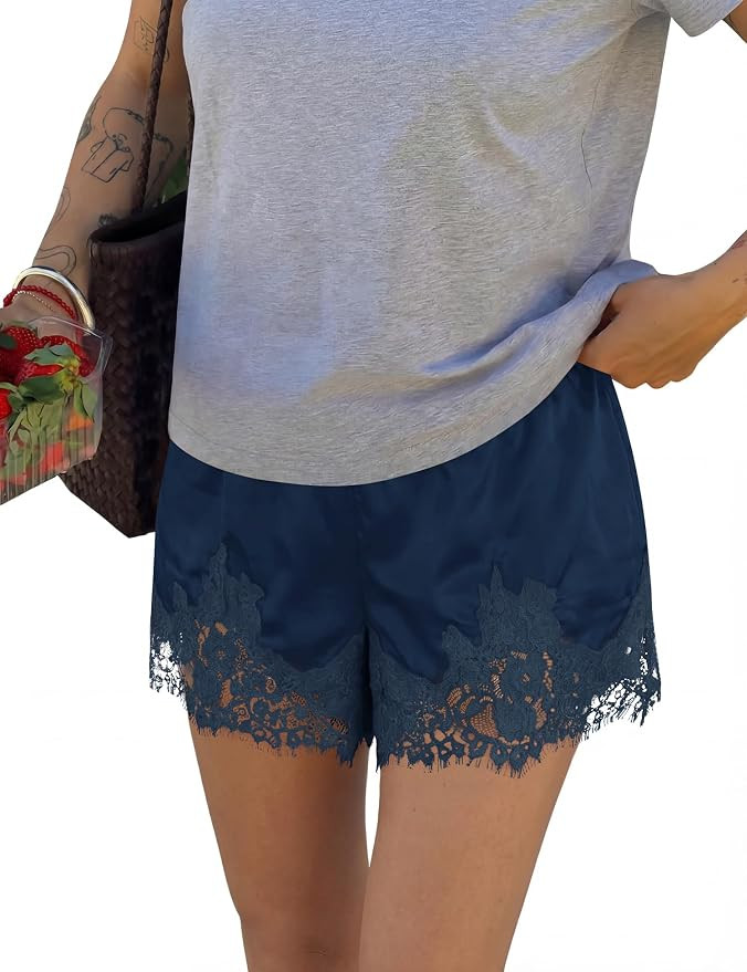 LOMON Women Satin Silk Lace Shorts Y2k Mini Shorts Coquette Lounge Half Slip Pj Bottoms 2026 | Amazon (US)