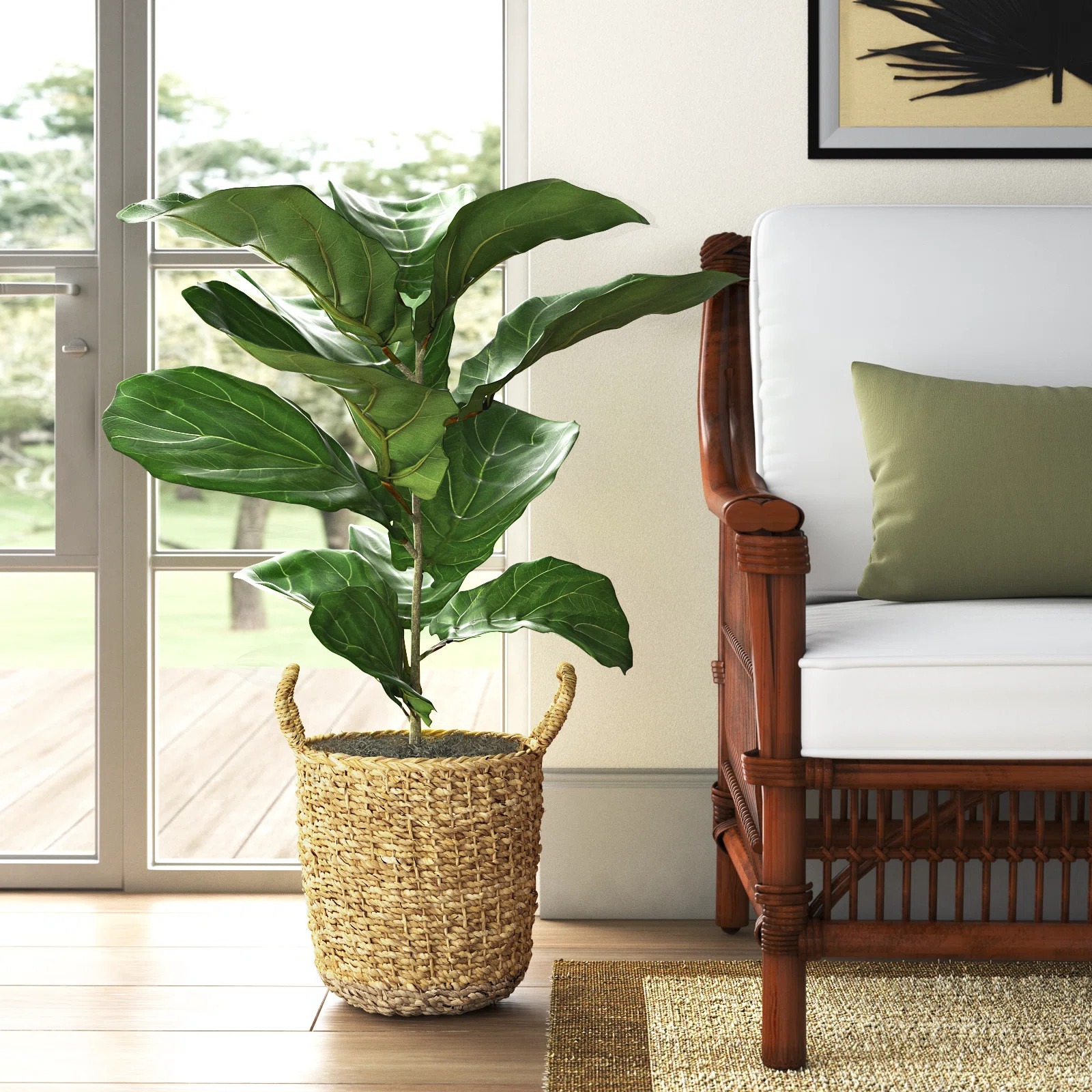 36'' Faux Fiddle Leaf Fig Plant in Wicker/Rattan Basket | Wayfair North America