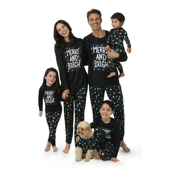 Holiday Time Men's Matching Family Pajamas Merry and Bright Top and Pants Set, 2-Piece, Sizes S-3... | Walmart (US)