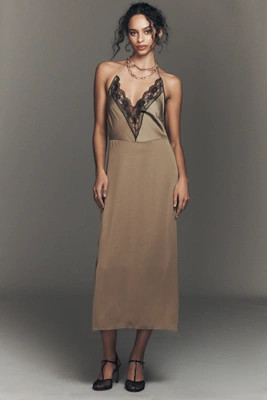 By Anthropologie Lace Halter Midi Slip Dress | Anthropologie (US)