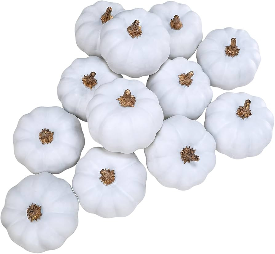 Winlyn 12 Pcs Small Artificial White Pumpkins Decorative White Foam Pumpkins Harvest Pumpkins 3" ... | Amazon (US)