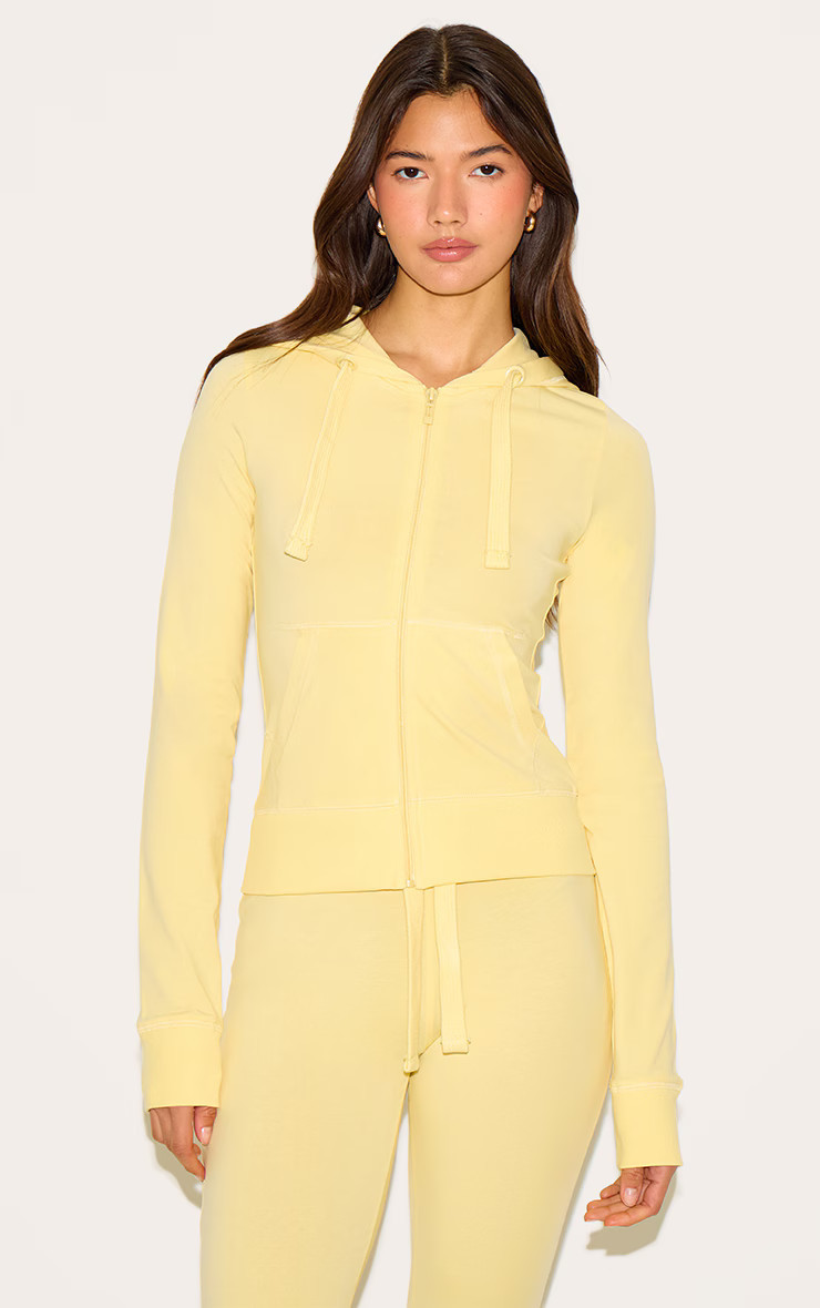Butter Yellow Zip Up Fitted Track Top | PrettyLittleThing UK