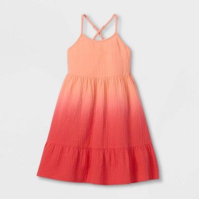 Girls' Gauze Sleeveless Dress - Cat & Jack™ Neon Peach | Target