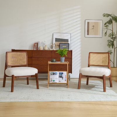 Set of 2 Accent Chair, Modern Lounge Chair Accent Seating with Woven Backrest, for Living Room, Bedroom, Beige -ModernLuxe | Target