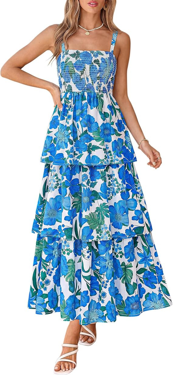 BTFBM Spring Dresses for Women 2026 Floral Spaghetti Strap Wedding Guest Dress Maxi Beach Vacatio... | Amazon (US)
