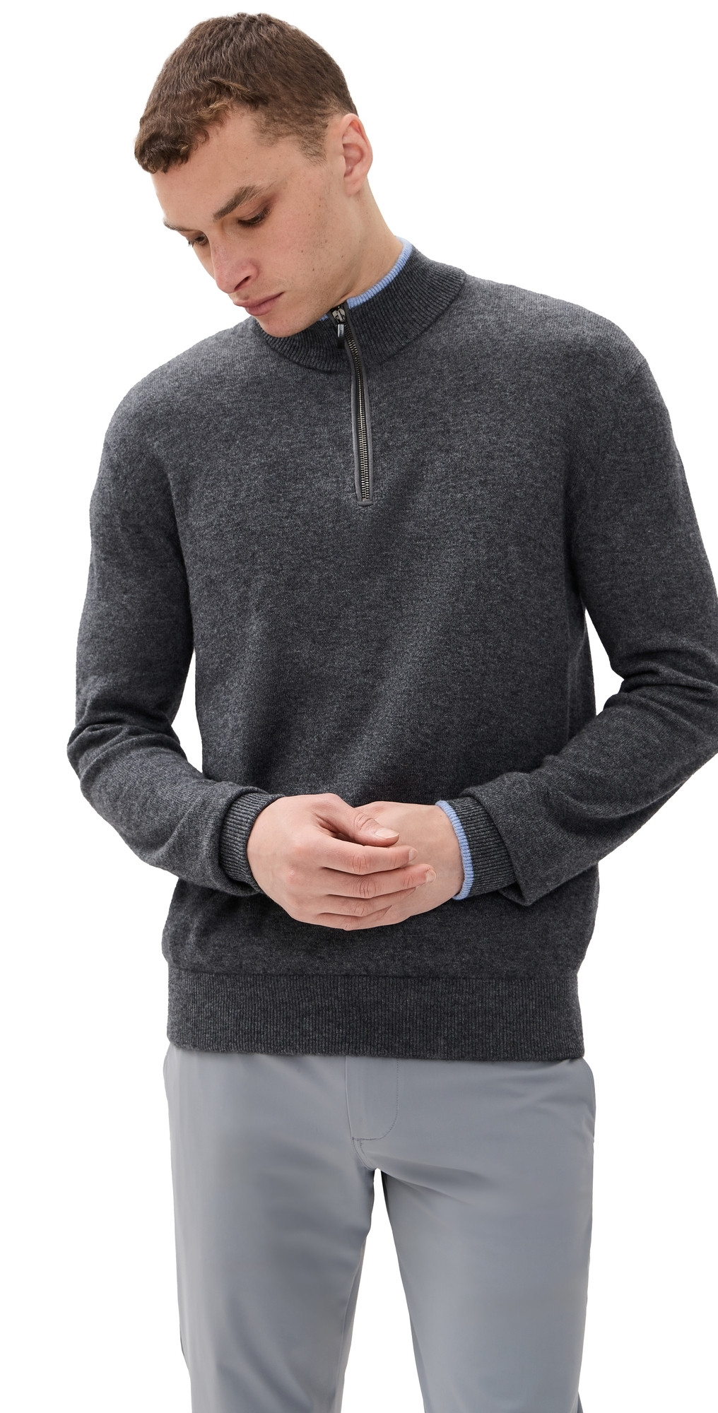 Greyson Sebonack Cashmere Blend Quarter Zip Sweater Dark Grey Heather XL | Shopbop