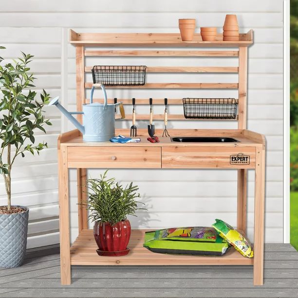 Expert Gardener Wood Potting Bench - Natural Brown | Walmart (US)