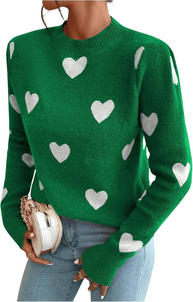 SOLY HUX Women's Heart Print Long Sleeve Sweater Pullovers | Amazon (US)