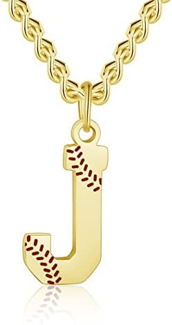 AIAINAGI Baseball Initial A-Z Letter Necklace - Men's Baseball Charm Pendant in Stainless Steel S... | Amazon (US)