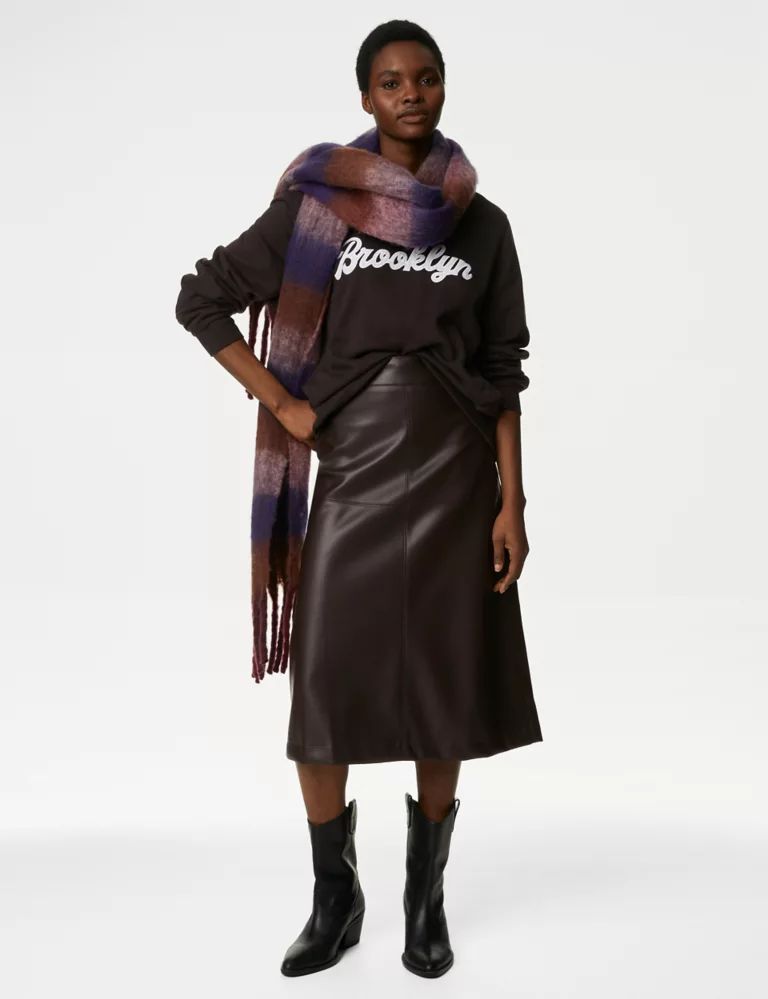 Leather Look Seam Detail Midi A-Line Skirt | Marks & Spencer (UK)