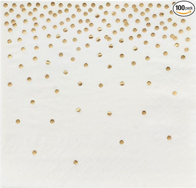 Polka Dot Party Supplies, White Paper Napkins (5 x 5 In, Gold Confetti Foil, 100 Pack) | Amazon (US)