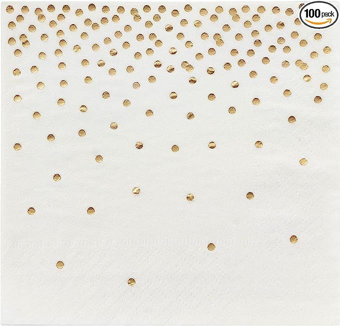 Polka Dot Party Supplies, White Paper Napkins (5 x 5 In, Gold Confetti Foil, 100 Pack) | Amazon (US)