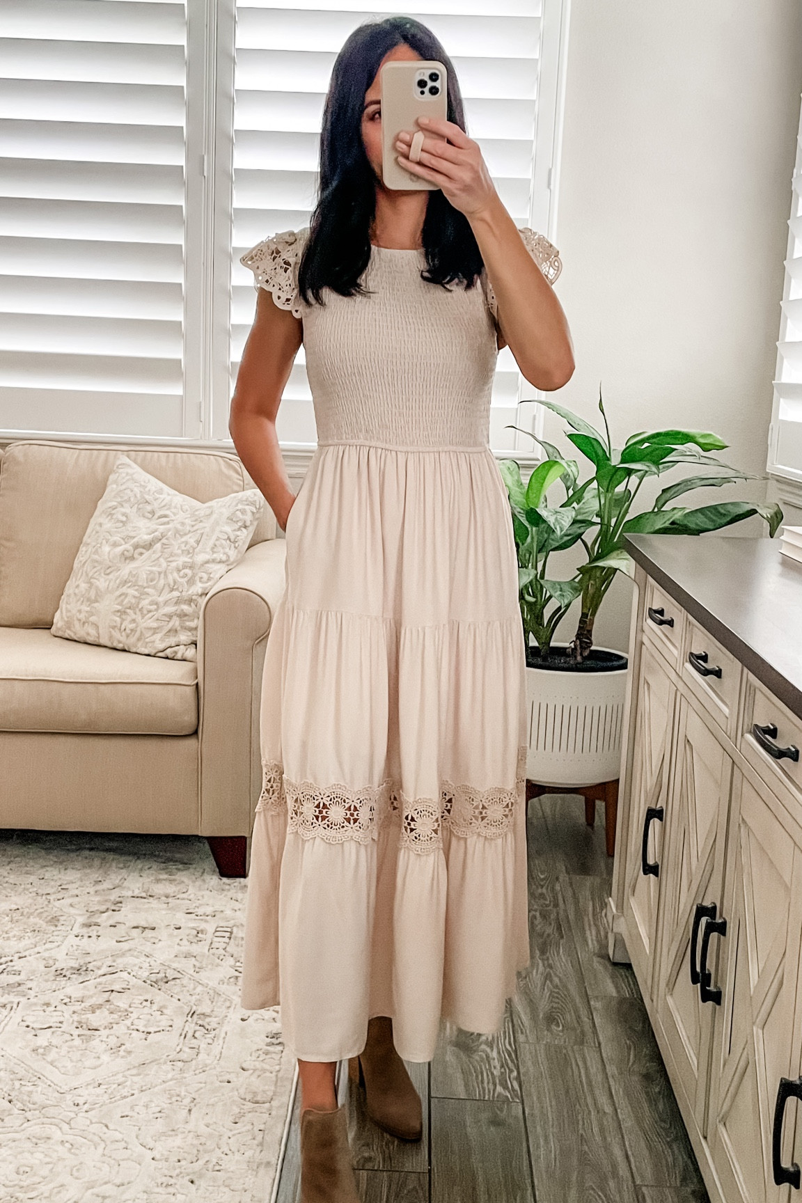 Cream dress 
Neutral style 
Dress and boots 
Family pictures dress 
Fall dress 
Boho dress 
Long dress 

#LTKFind #LTKstyletip #LTKSeasonal