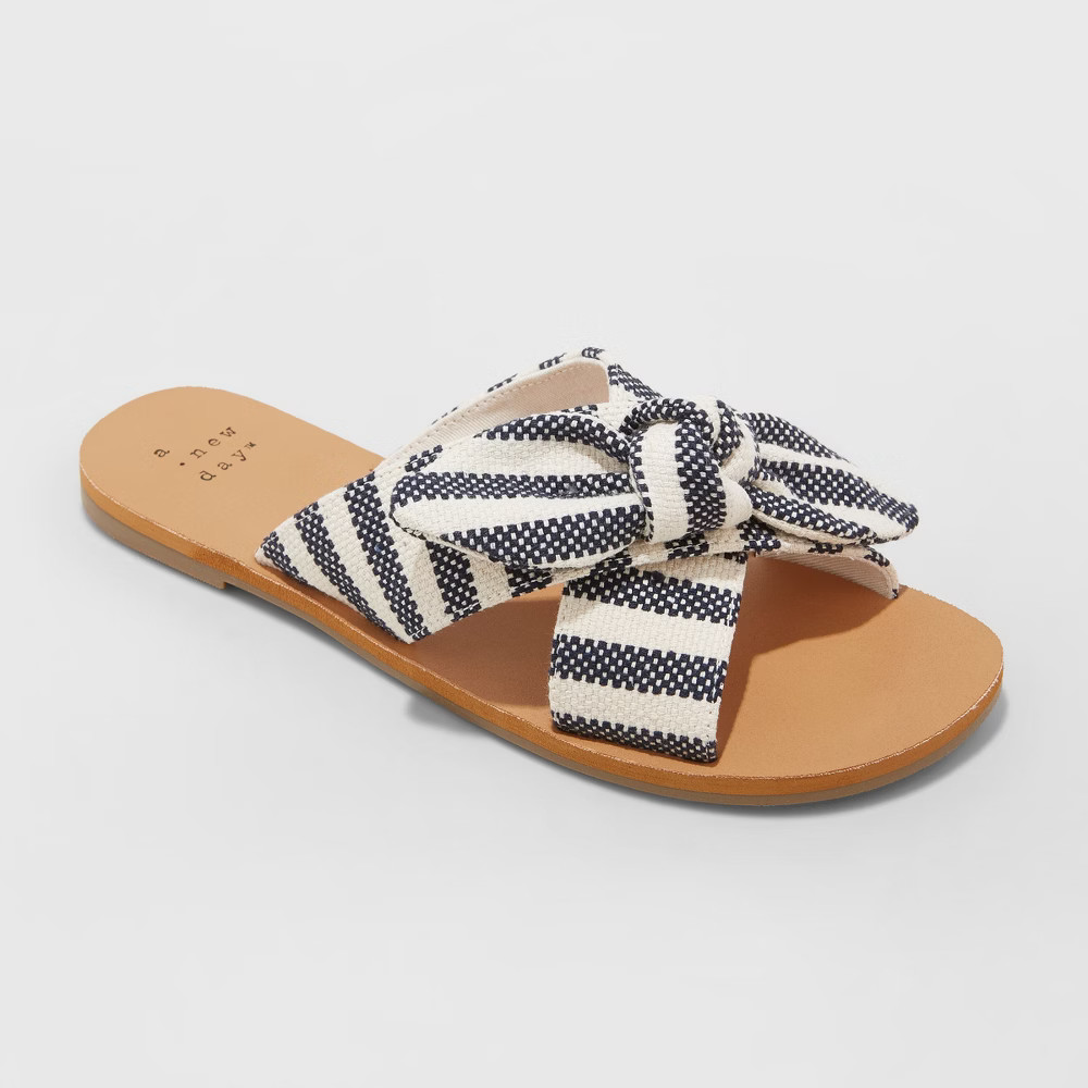 Women's Livia Striped Knotted Bow Slide Sandal - A New Day Navy 7.5, Blue | Target