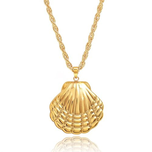 PERNNLA PEARL 18K Gold Plated Shell Necklace for Women Twisted Rope Chain Scallop Seashell Pendant Necklace Adjustable 18"+2" Coastal Beach Jewelry Gift for Her | Amazon (US)