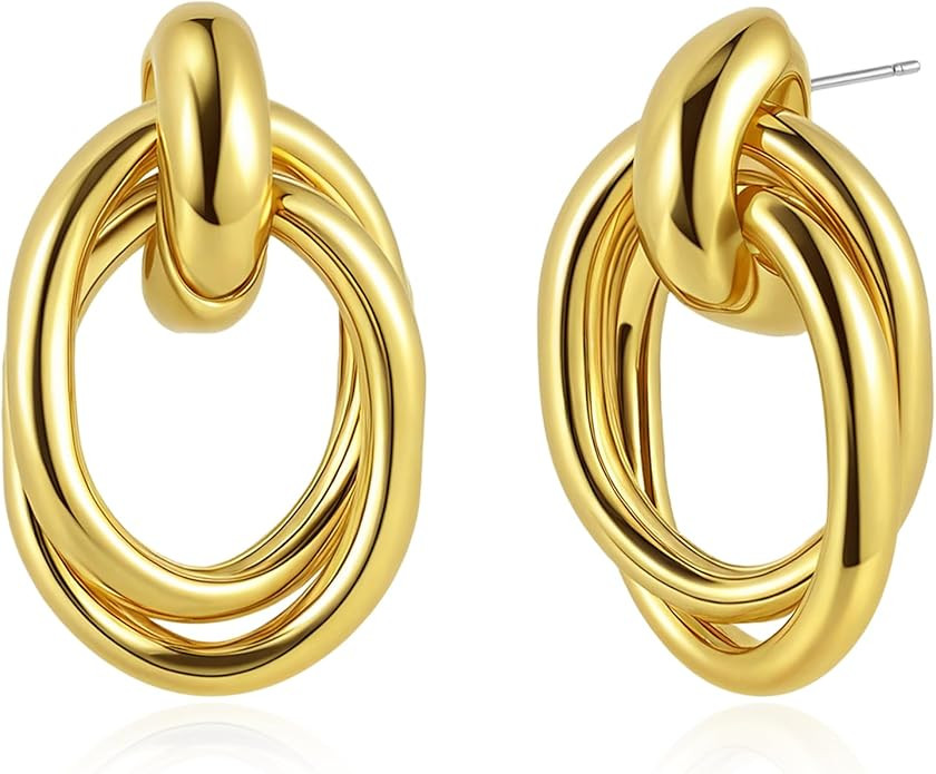 Small Gold Knot Earrings for Women Trendy, 14K Gold Plated Chunky Statement Drop Dangle Earrings,... | Amazon (US)