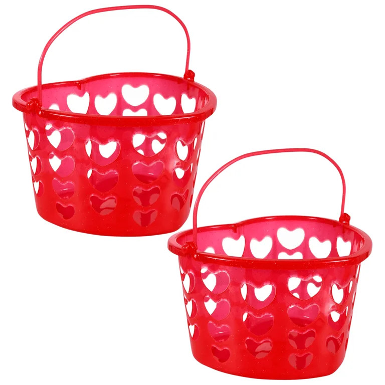 Valentines Day Heart Shaped and Slotted Red Baskets Bucket with Handle, Set of 2 | Walmart (US)