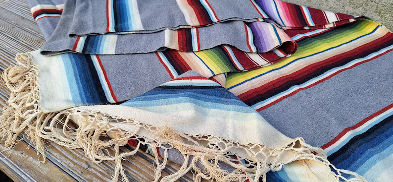 Large Antique 1930s Handwoven Mexican Wool Blanket Saltillo Serape Vibrant Colors Southwestern Me... | Etsy (US)