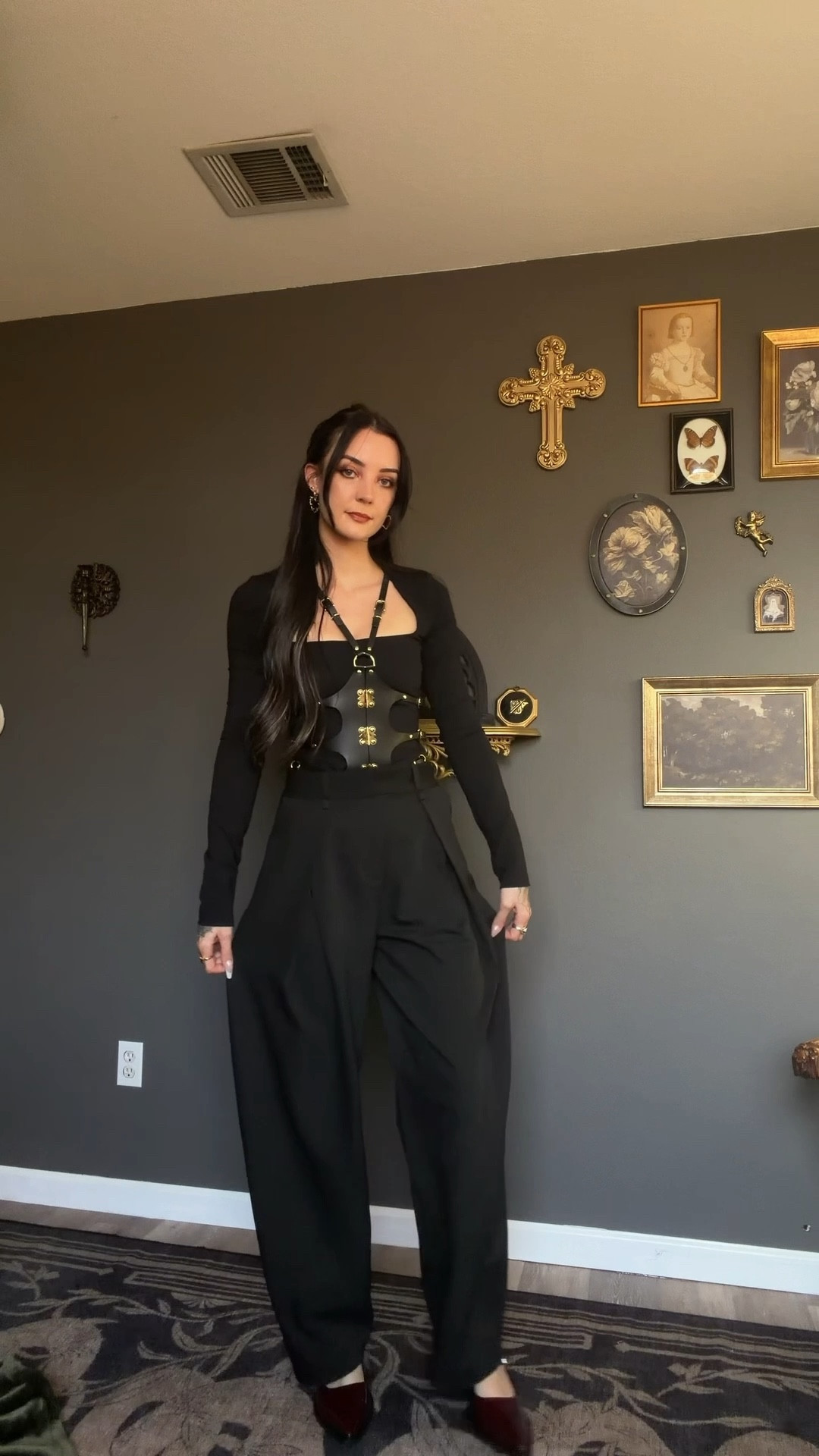 top and trousers are Abastractika (code aussiedomxo)! harness is cactus cult leather 
corporate goth ootd 

#LTKWorkwear