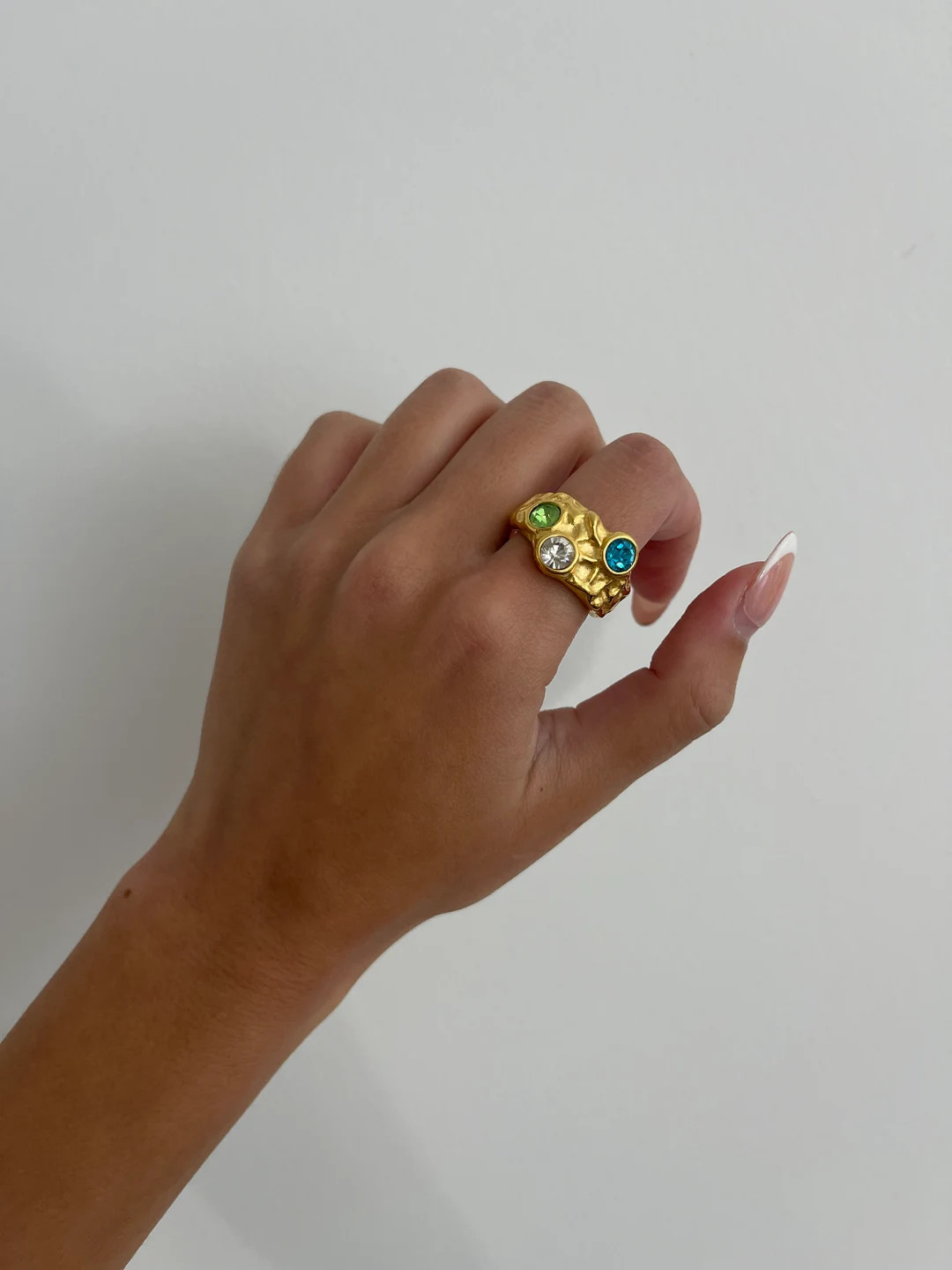 Chunky Gemstone Ring, statement ring irregular chunky, hammered textured gold ring, large gold ri... | Etsy (US)