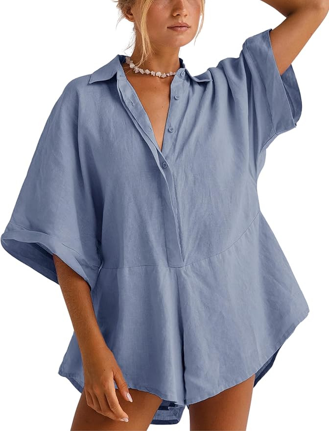 Summer Romper for Women Loose Beach Romper Cover Up Vacation Boho Overall Shorts 2025 | Amazon (US)