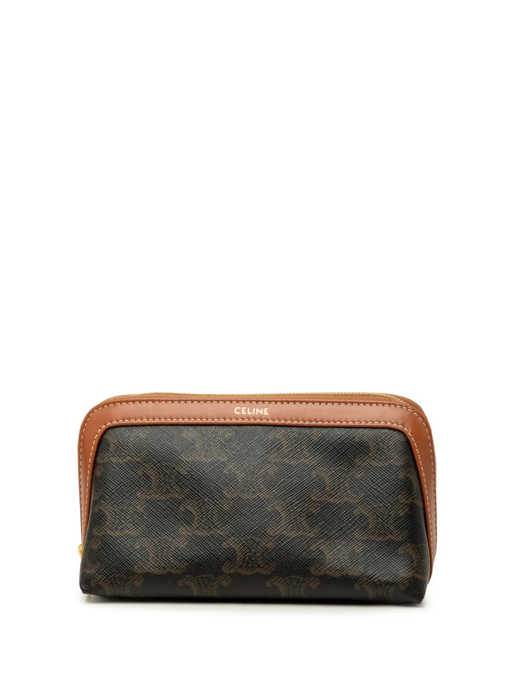 Celine Pre-Owned 2023 Small Triomphe Coated Canvas and Calfskin Cosmetic pouch - Brown | Farfetch Global