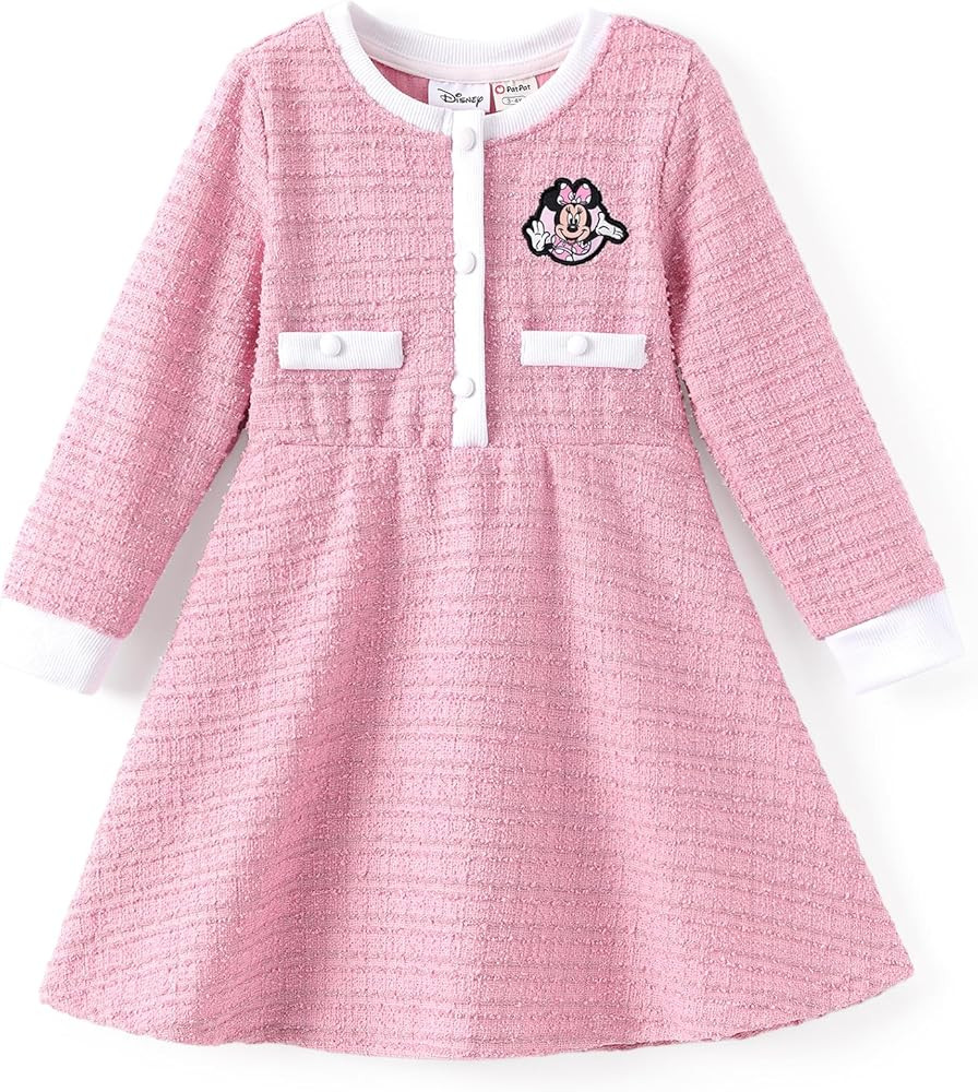 Disney Frozen Elsa Minnie Mouse Princess Girls Dress Long Sleeve Midi Knit Button Front Fashion Fall Winter Clothes 2-9 Years | Amazon (US)
