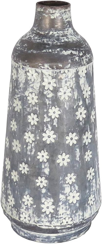 Foreside Home & Garden Rustic Whitewashed Floral Galvanized Metal Decorative Vase, 46 | Amazon (US)