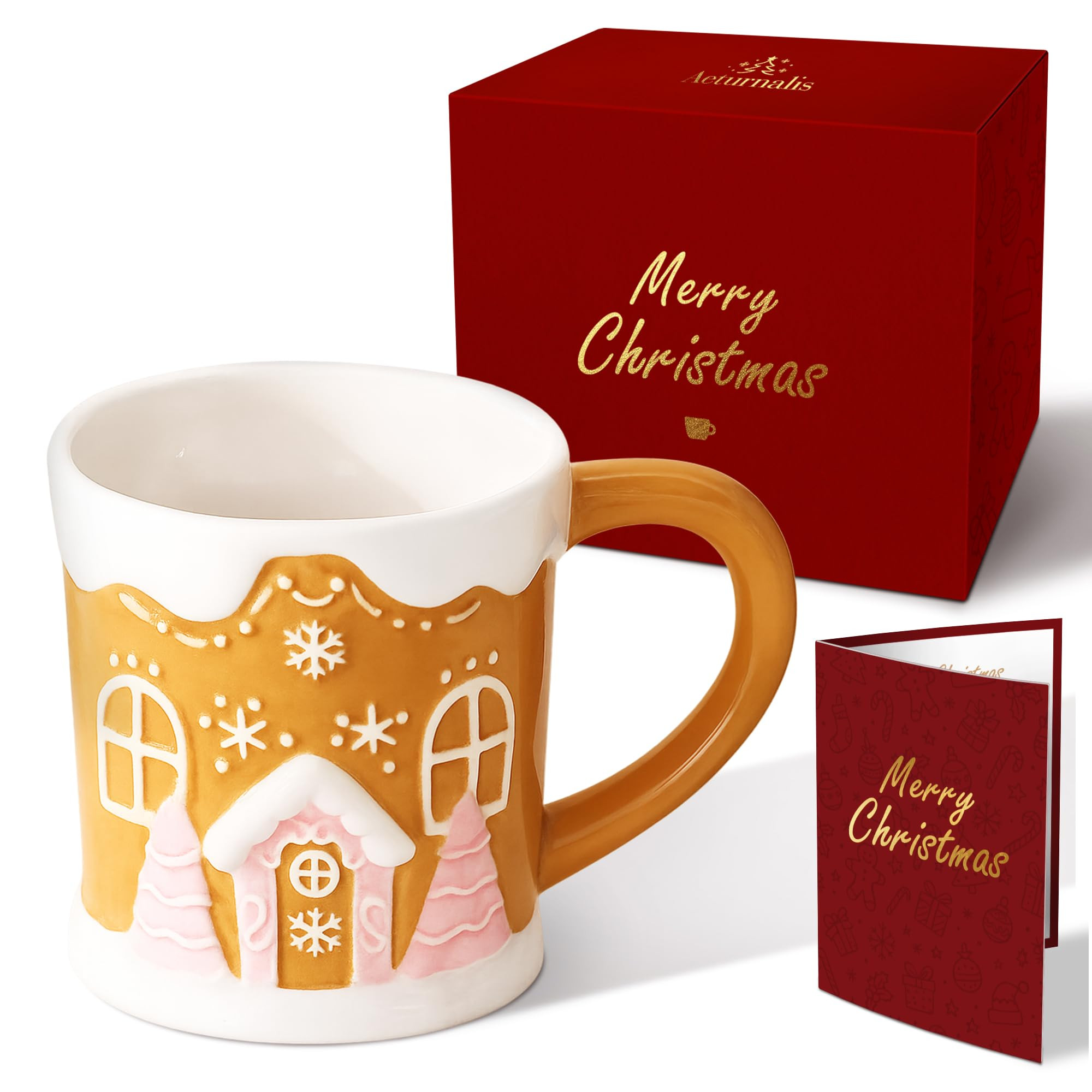Christmas Mugs - Holiday Card & Gift Box Included - Candy Cookie House Design - Funny & Cute Chri... | Amazon (US)