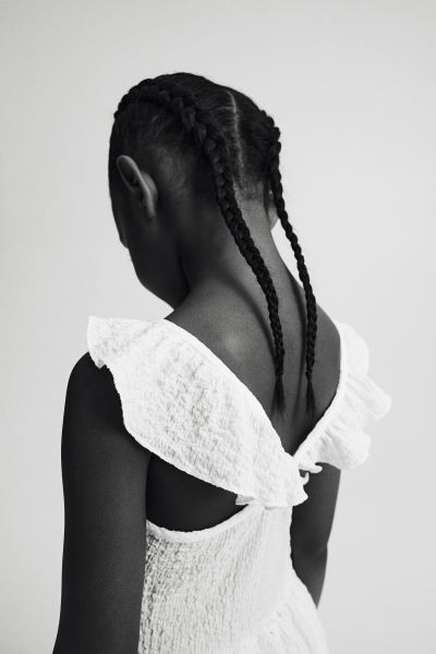 Flounce-trimmed Jersey Dress - Ballerina Neckline - Sleeveless - White - Kids | H&M US | H&M (US + CA)