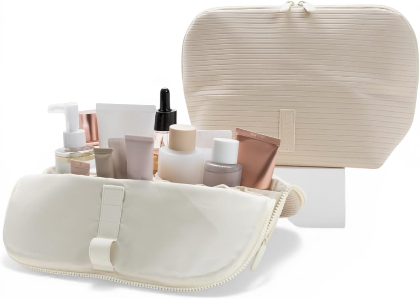 THE VERTI-Vertical Waterproof Makeup & Toiletry Bag | 23-Pocket Organizer with Upright, Fold-Down Design for Skincare, Toiletries & Essentials (Shell) | Amazon (US)